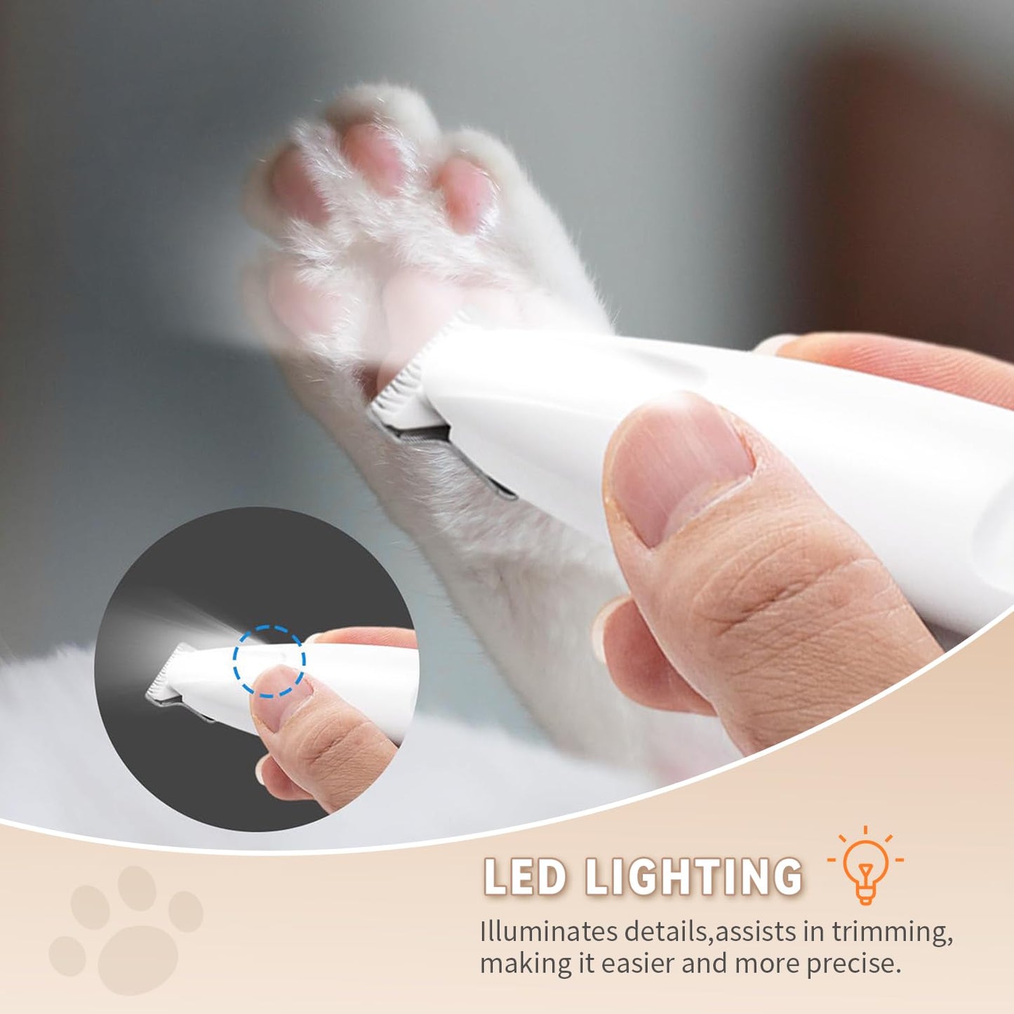 MOONEON 2026 New Pet Precision Trimmer, Dog Paw Trimmer with LED Light, Low Noise, IP68 Waterproof, Dual-Speed Motor, Suit for Trimming Paw, Ear, Face, Butt, Eyebrows, USB Rechageble