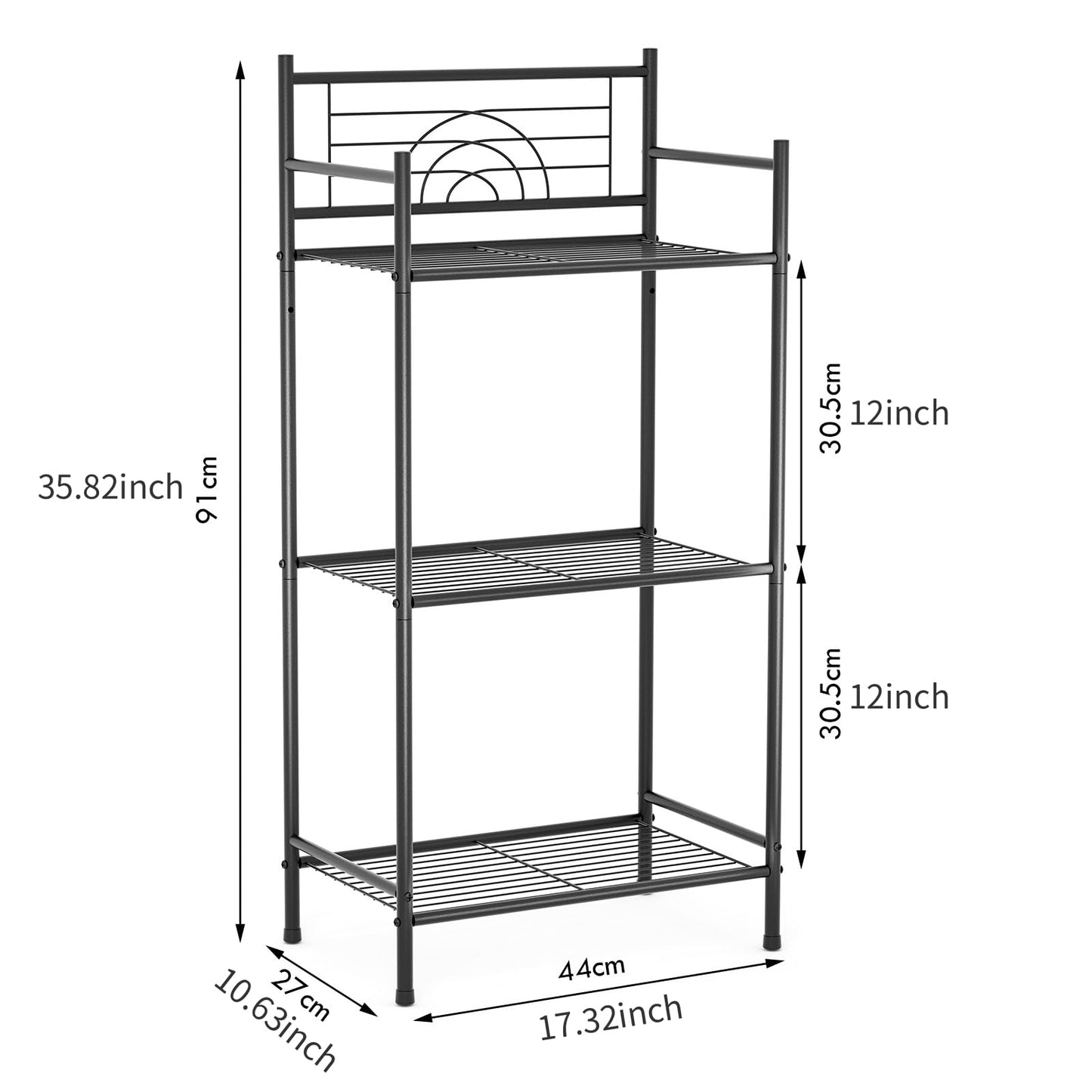 LEEDA 3-Tier Freestanding Multipurpose Storage Shelves Heavy Duty Metal Shelving Unit, Display Plants Flowers Bath Essentials, for Kitchen Bathroom Office, Black
