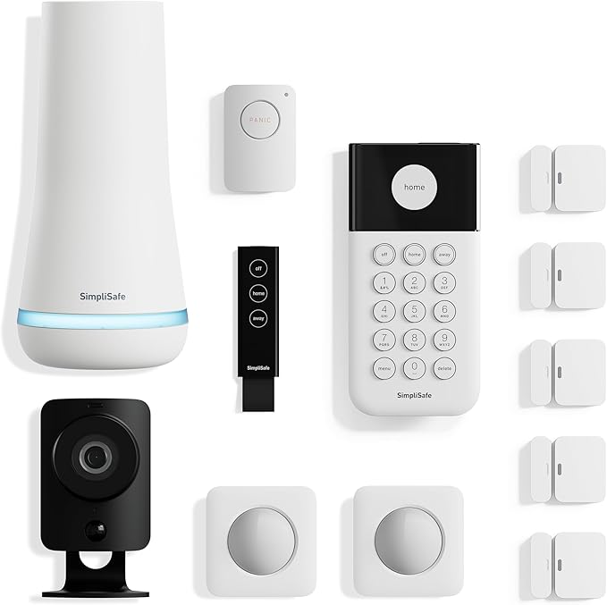 SimpliSafe 12 Piece Wireless Home Security System w/HD Camera - Optional 24/7 Professional Monitoring - No Contract - Compatible with Alexa and Google Assistant, White