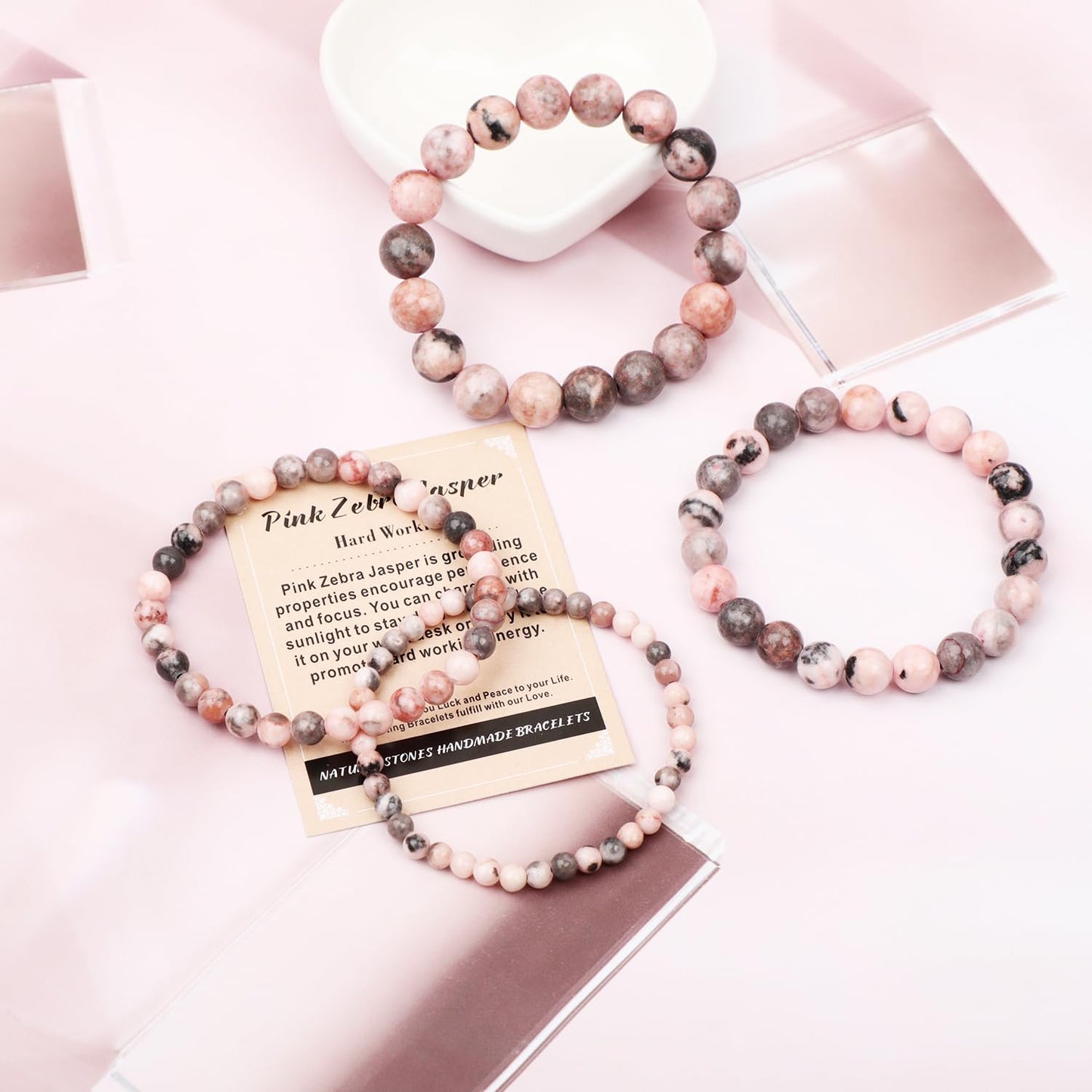 AD Beads Handmade Gemstone Stretch Elastic Bracelet Crystal Healing Reiki Nature's Beauty and Spiritual Essence Unisex (10mm, Pink Zebra Jasper (Hard Working))