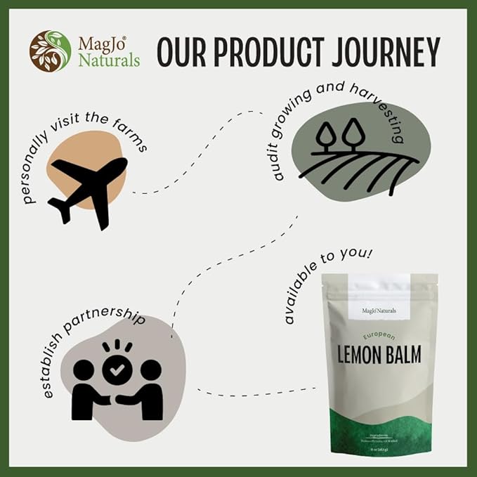 MagJo Naturals Lemon Balm Tea, Bulk Herbal Tea, Loose Leaf Melissa Officinalis, Caffeine Free, Cut and Sifted, 1 pound (16 ounces) (1 pack)