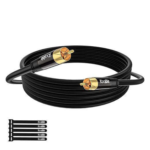 Subwoofer Cable RCA to RCA Audio Cable 12FT, Digital Coaxial Audio Cable, Premium S/PDIF RCA Cord for Home Theater, HDTV, Subwoofer, Hi-Fi System, Amplifier, 22AWG Tinned Copper, Double Shielded
