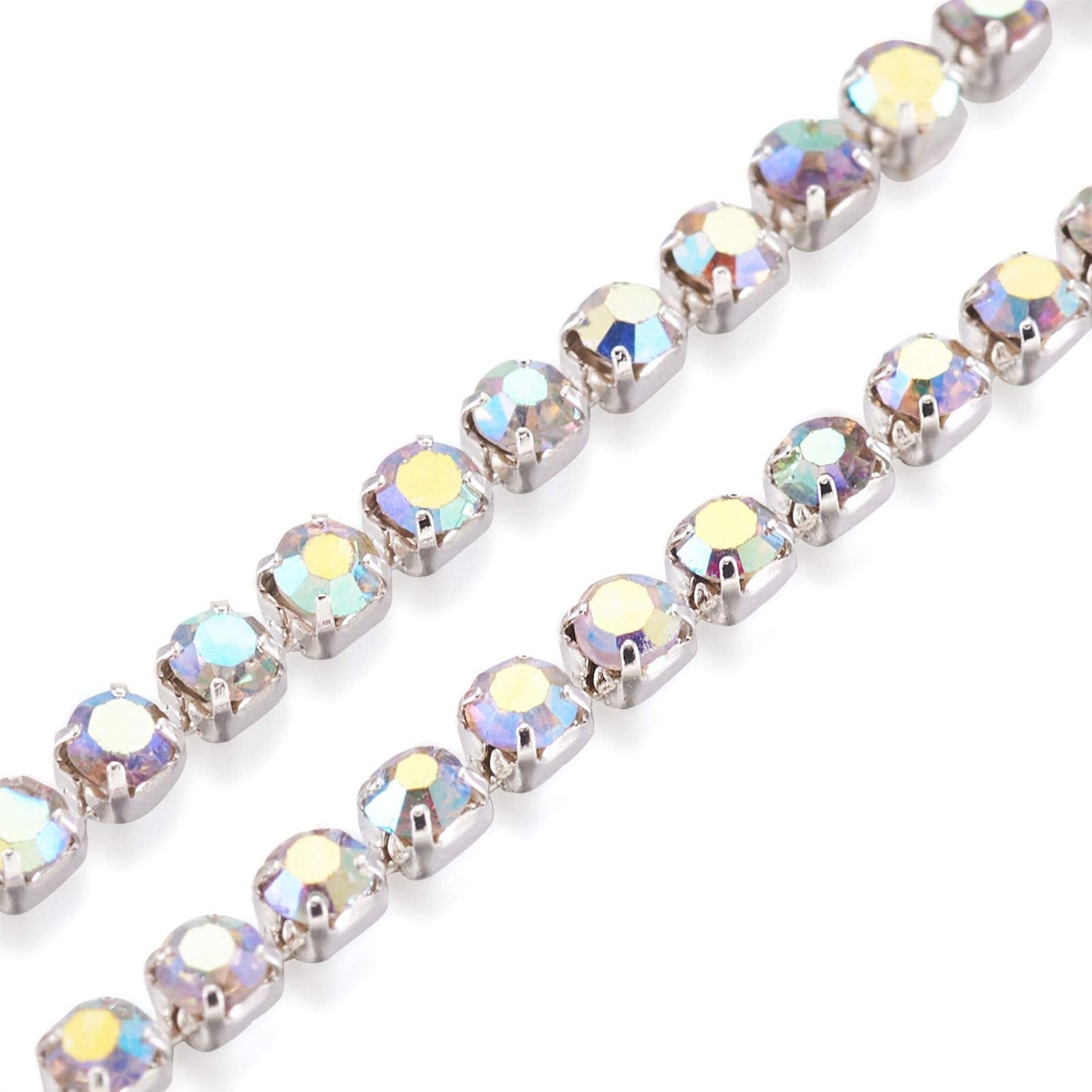 Fashewelry 10 Yards Crystal AB Rhinestone Close Cup Chain 2mm Trimming Beaded Applique Claw Chain Roll for DIY Art Craft Clothes Wedding Party Decoration