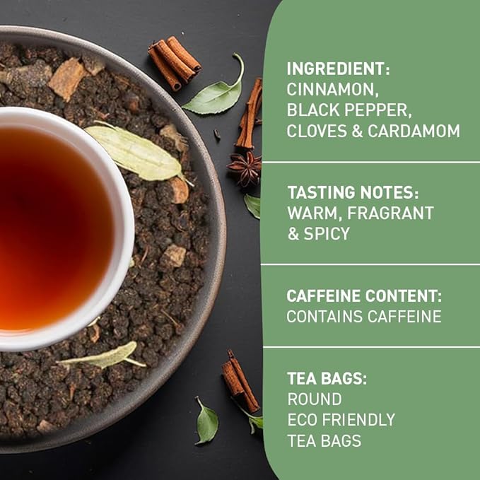 HANDPICK Masala Chai Tea Bags (100 Count) Strong Robust & Aromatic, Blended with Exotic Spices, Cinnamon, Black Pepper, Cloves & Cardamom - Premium Quality Eco-conscious Round Bags