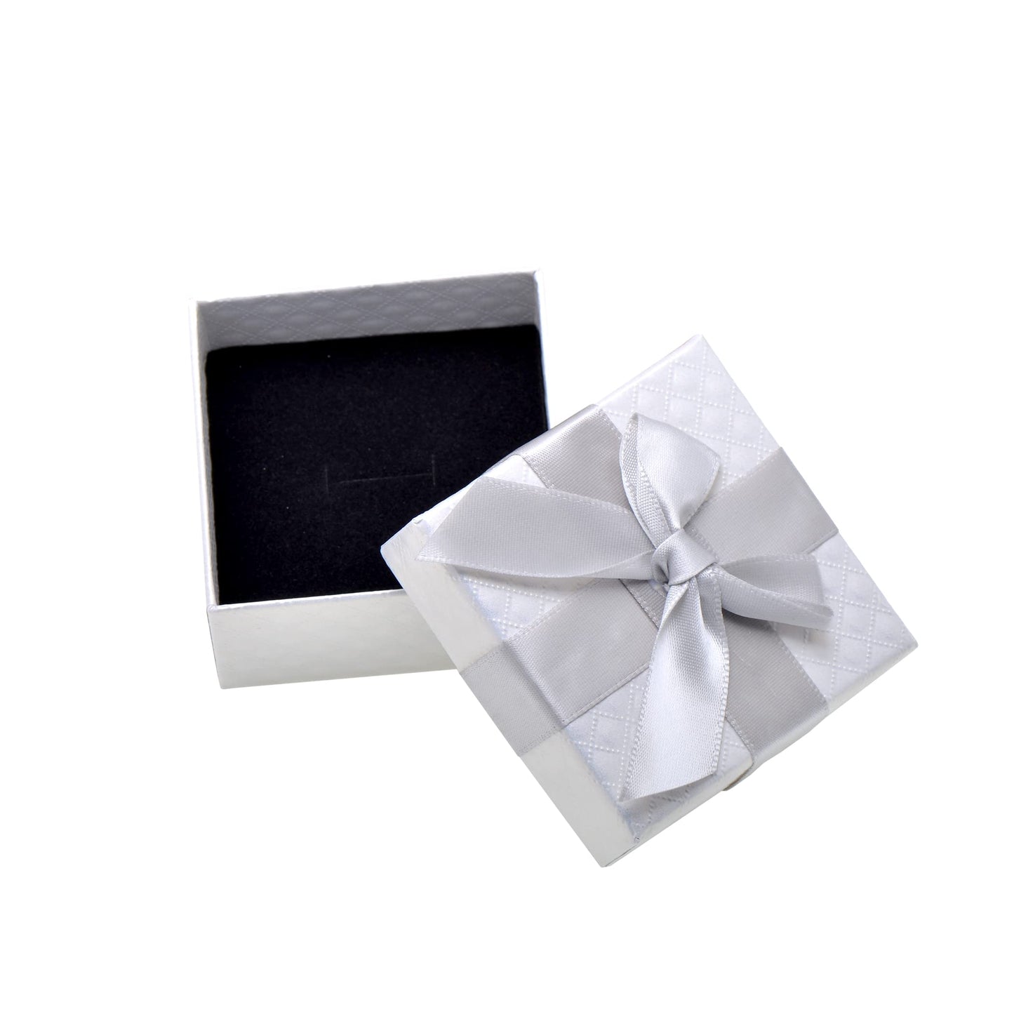 Paialco 2.5" Small Jewelry Gift Box Knotted Ribbon and Foam Filled, Silver White