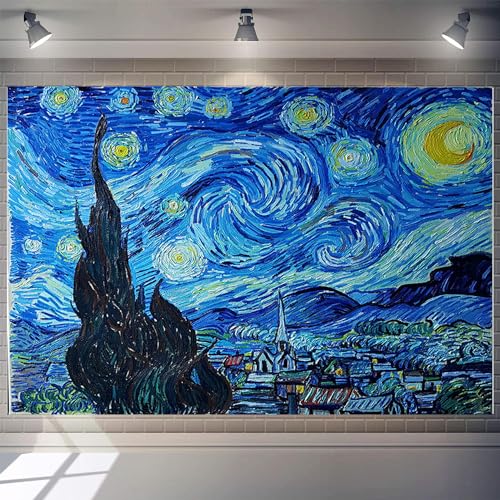 5x3ft Van Gogh Starry Sky Backdrop Abstract Stars Wall Oil Painting Photography Background Van Gogh Aesthetic Artwork for Wallpaper Decoration Birthday Party Baby Shower Wedding Photo Studio Props - size: 5x3ft