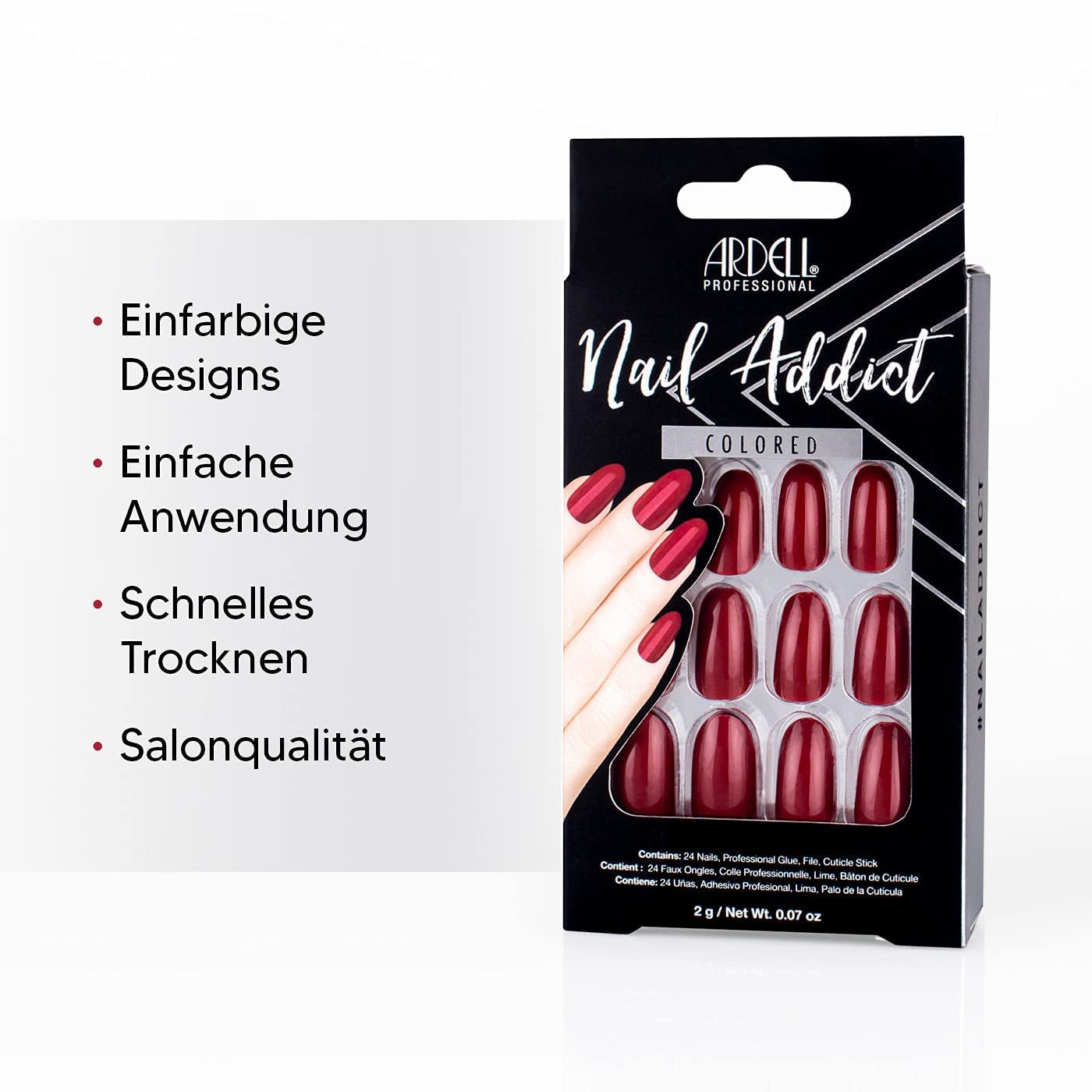 Ardell Nail Addict Artificial Nail Set, Sip of Wine 24-Pc, Medium, Almond-Shape, DIY Press-On Nails, Quick and Safe, with Glue, Cuticle Stick and Nail File (Pack of 2)