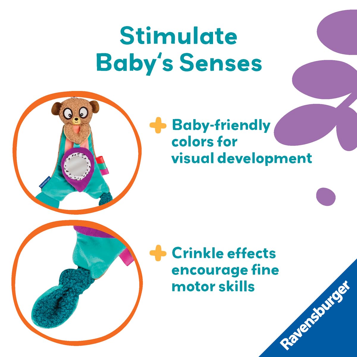 Ravensburger Play+ Crinkle & Chew - Meerkat | Soft Plush with Teething Edge | Multisensory Details | Fine Motor Fun