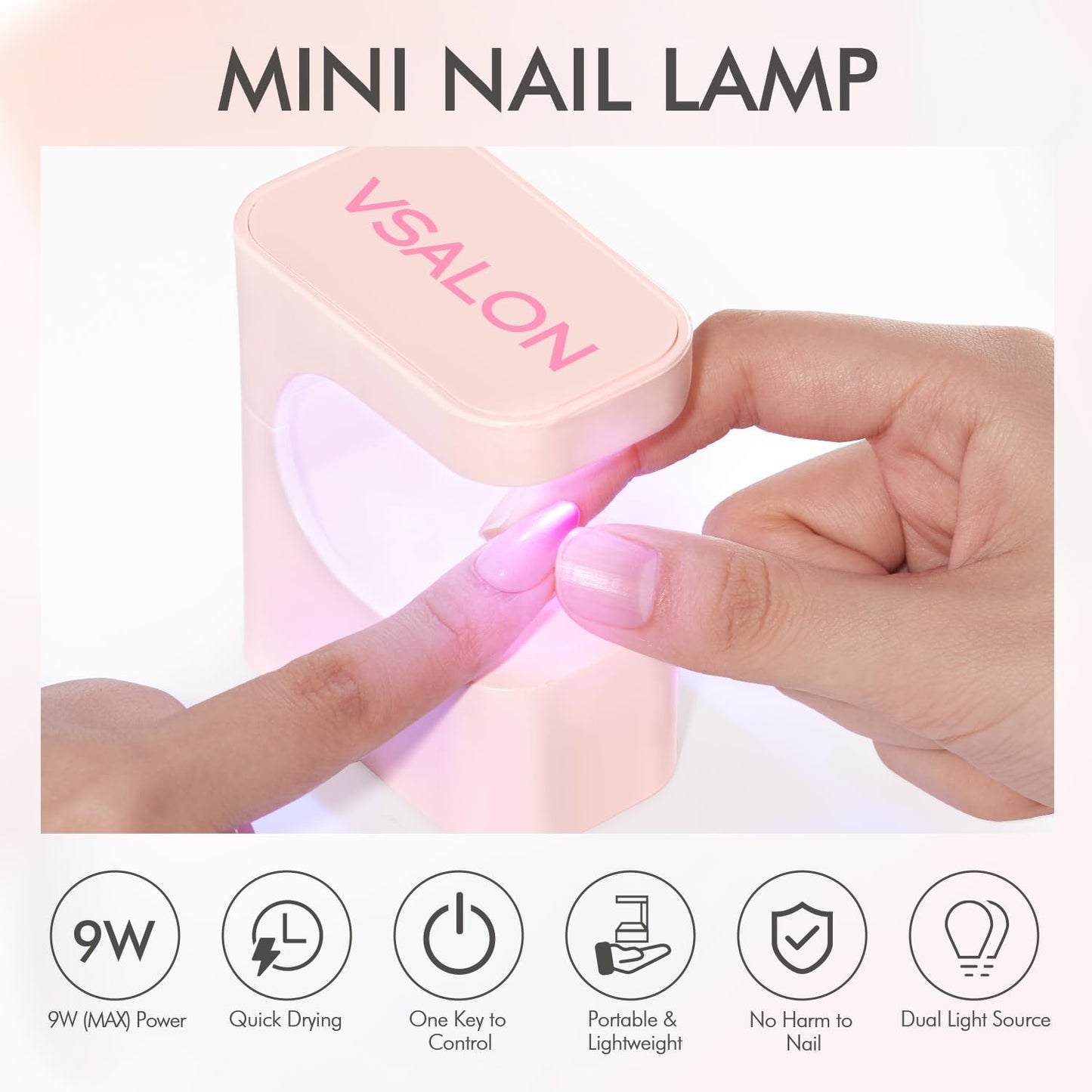 VSALON Mini UV Light for Gel Nails, Flash Curing Light UV Nail Lamp, Quick-Dry With 2 Timers LED Light For Gel Nails and Fast Extension, Portable USB Nail Curing Light DIY Manicure Art Gift For Women