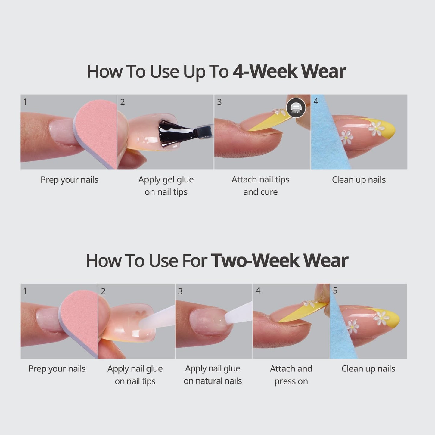 BTArtbox French Tip Press On Nails - Steadfast Vow, Lamp-Curable 4-Week Wear Pink Short Square Press On Nails with Glue and Adhesive Tabs, Easy-to-Apply in 16 Sizes - 32 Nails All-in-One Kit