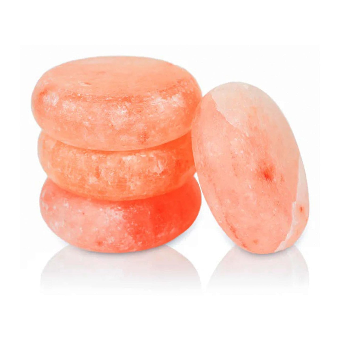 Glowyn Pink Himalayan Salt Massage Stone Discs - Flat, Thick & Round - Set of 4 | Pink Crystal Hand-Carved Stone for Massage Therapy and Deodorant (Large 3.5")