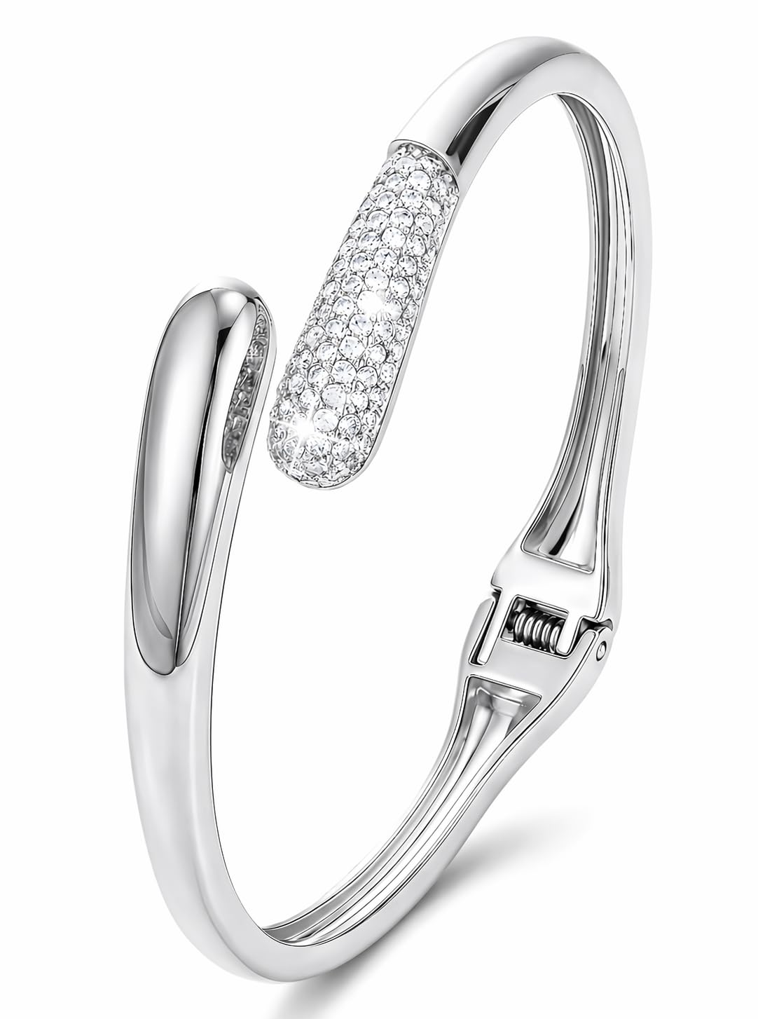 mulanci Silver Cuff Bracelet for Women, CZ Pave Hinged Bangle Bracelet, Stackable Chunky Silver Bangle Bracelet Jewelry