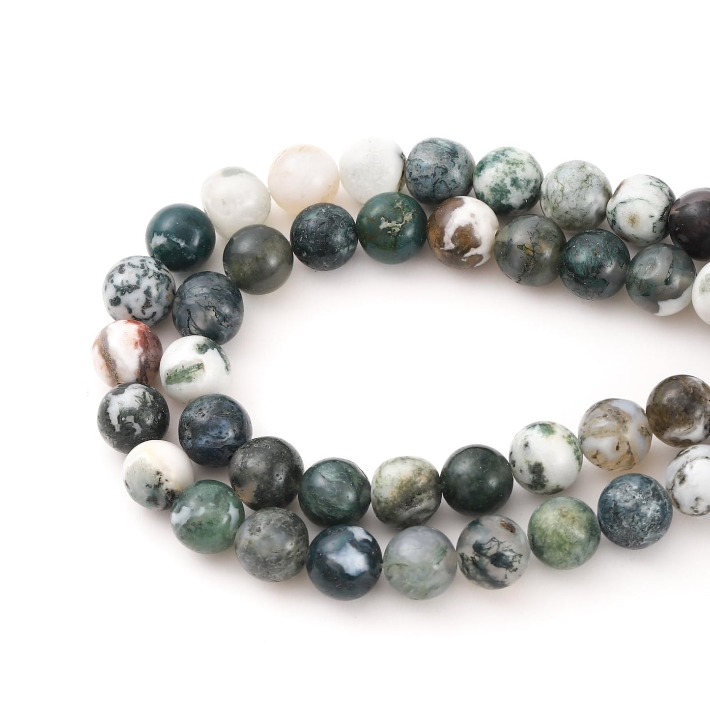8mm 45pcs DIY Natural Tree Agate Stone Beads Round Healing Crystal Gemstone Loose Beads for Jewelry Making Handmade Bracelet Necklace
