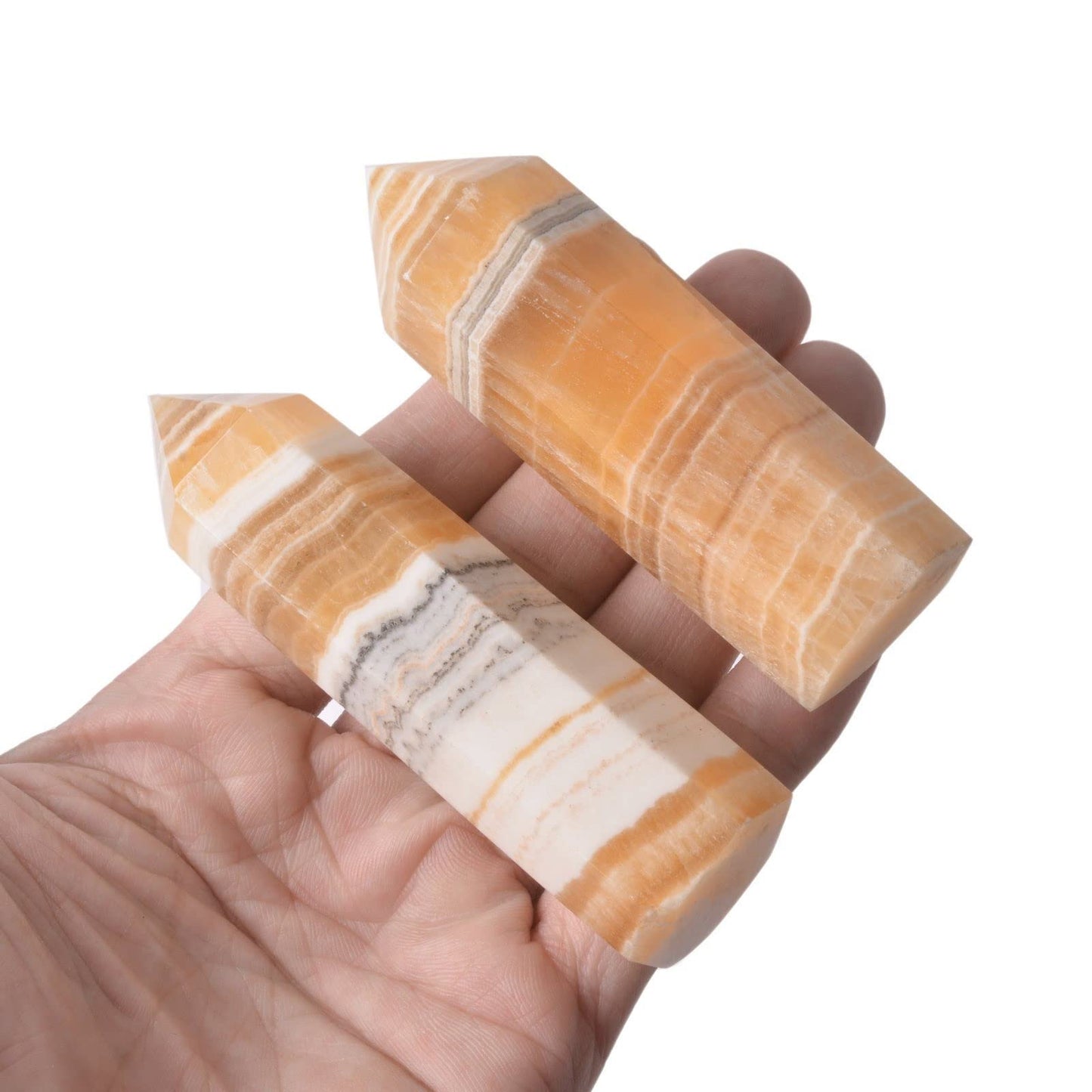Large Banded Calcite Gemstone Crystal Hexagonal Pointed Tower Reiki Chakra Faceted Prism Wand Stone Home Decor
