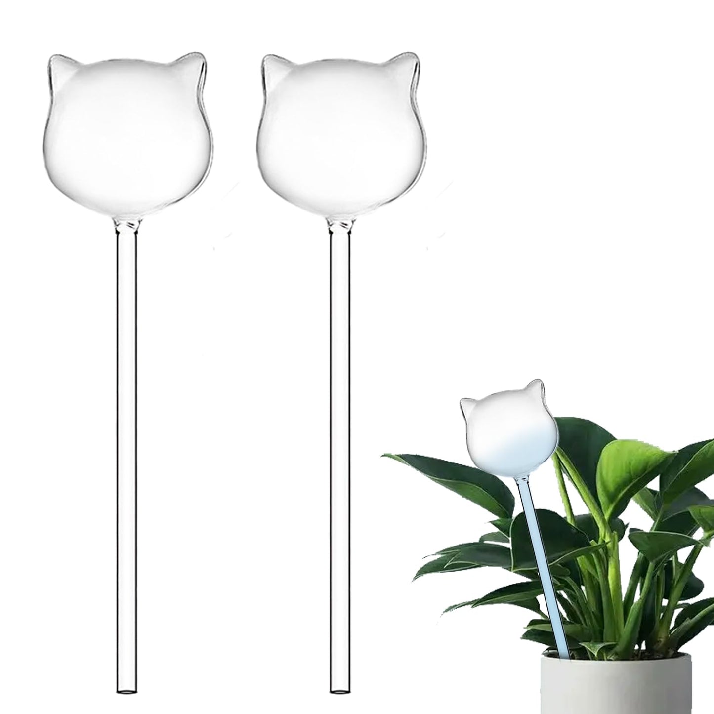2-Pack Star-Shaped Glass Self-Watering Globes for Indoor Outdoor Plants – Automatic Irrigation Decorative Watering Bulbs for Garden Flower Pots, Patio, Home Decor (Cat)