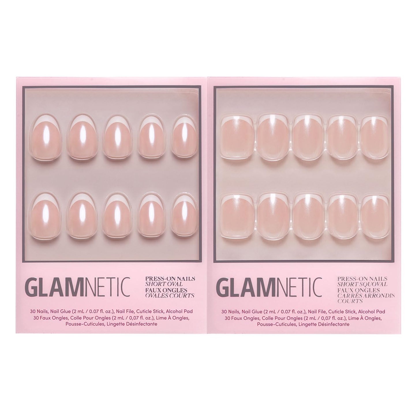 Glamnetic Press-On Nails Bundle - Pearlfect & La Perle | 2 Glazed French Tips in Short Oval and Short Squoval | Durable, Salon-Quality Nail Kits