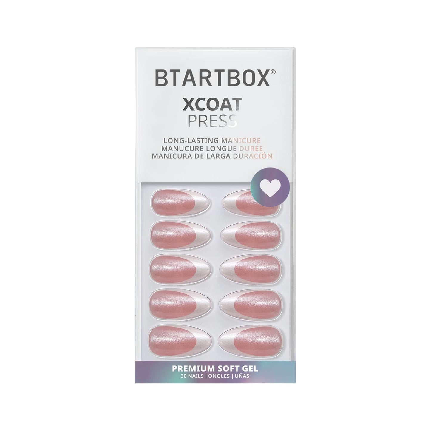 BTArtbox French Tip Press On Nails - Just Right, Lamp-Curable 4-Week Wear White Meidum Almond Press On Nails with Glue and Adhesive Tabs, Easy-to-Apply in 15 Sizes - 30 Nails All-in-One Kit