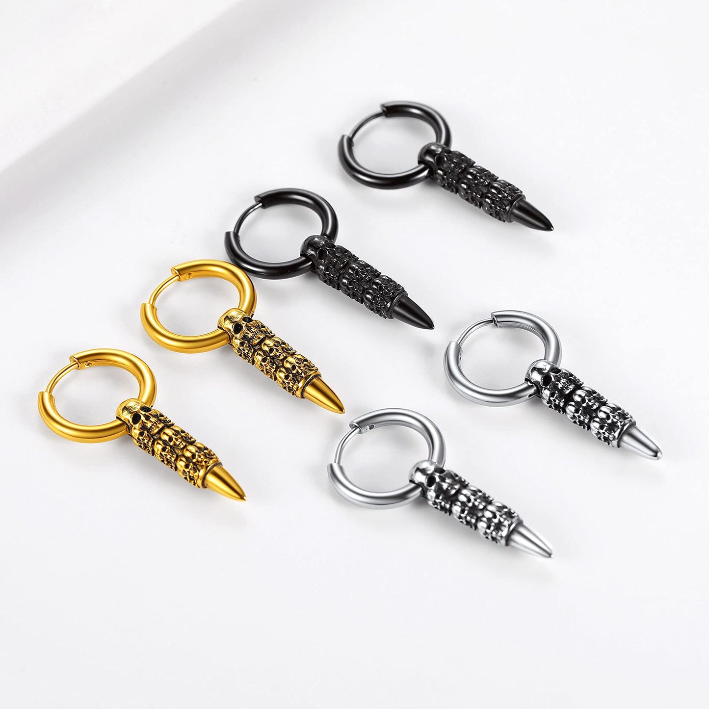 Gothic Skull Hoop Earrings for Men Drop Dangle Skulls Bullet Huggie Hoops Punk Halloween Jewelry