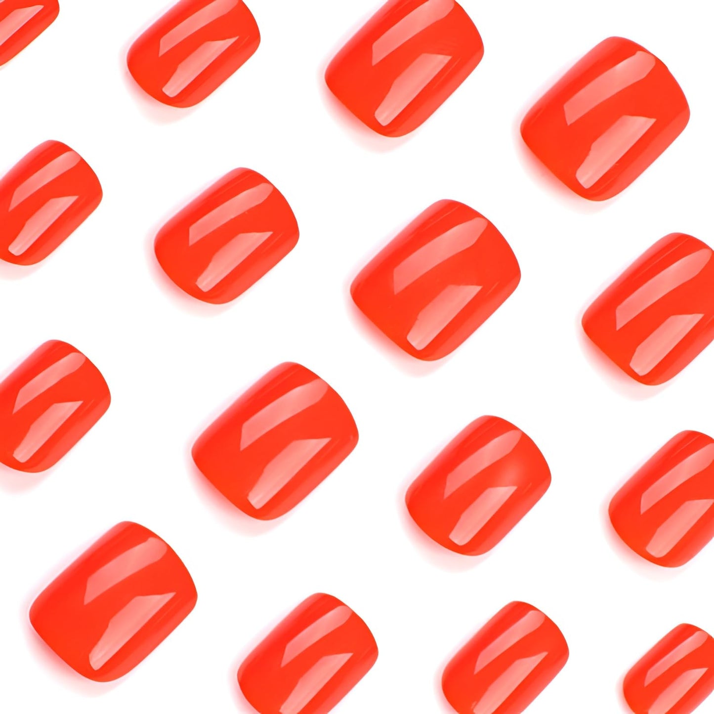 Red Press on Nails Short Square Fake Acrylic Solid Color False Glossy Glue on Stick on Nails for Women and Girls