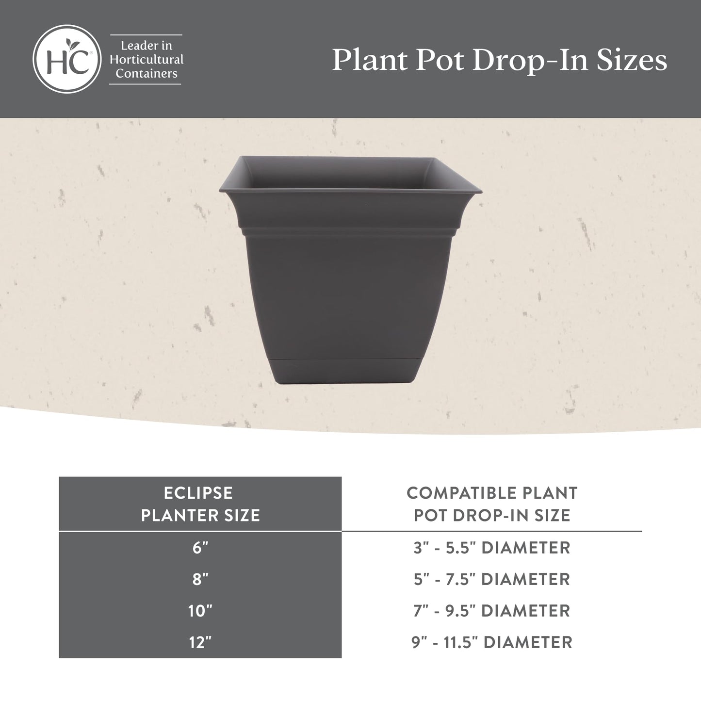 The HC Companies 8 Inch Eclipse Square Planter Pots with Drainage Holes & Attached Saucer, Lightweight UV-Resistant Plastic Indoor Outdoor Planters, 4-Pack Flower Pots, Garden Home Decor, Slate Blue