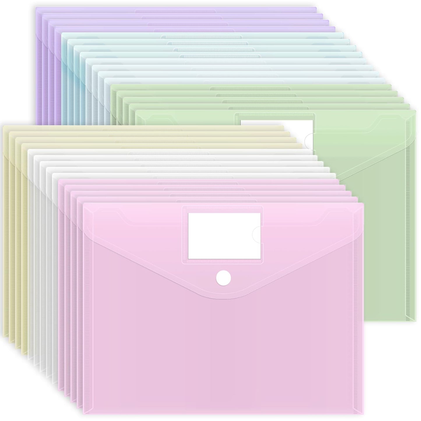 EOOUT 30pcs Plastic Envelopes, Plastic File Folders for Documents, Hook & Loop Closure Poly Folders with Label Pocket A4 Size for School and Office Supplies