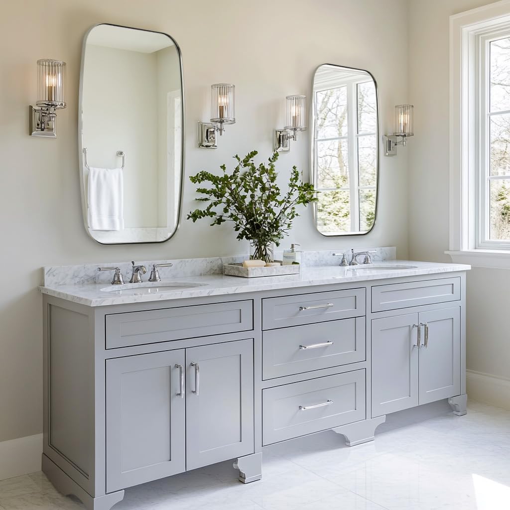 ANDY STAR Brushed Nickel Bathroom Mirror, Large 24x36’’ Brushed Nickel Metal Framed Oblong Wall Mirror, Modern Nickel Oval Vanity Mirror