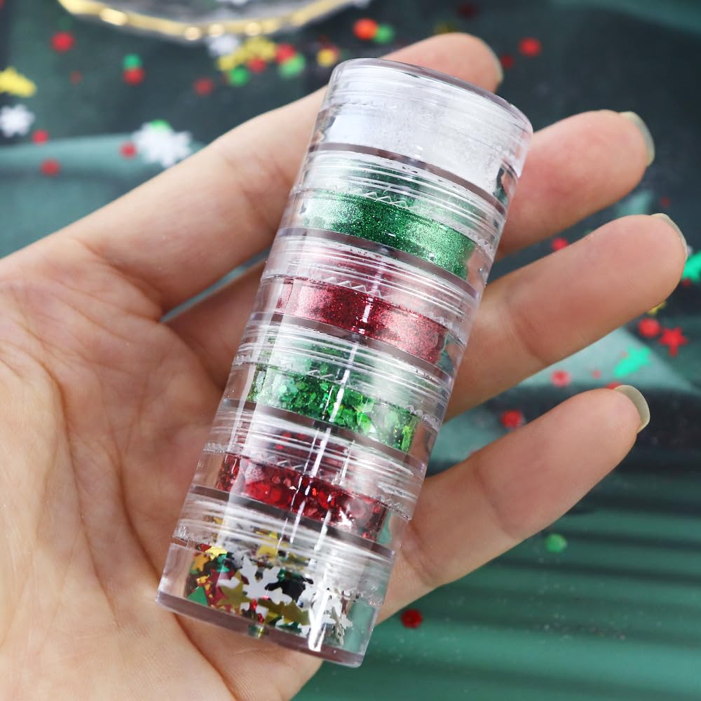 LPOODDNU Winter Nail Art Decorations: Flakes 3D White Snowflake Nail Decals, Green Red Designs, Holographic Christmas Glitters