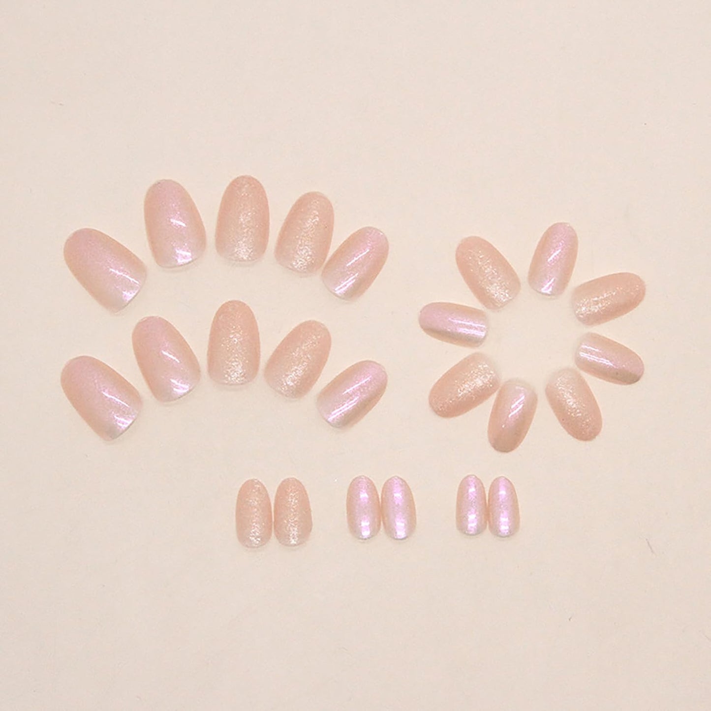 Press on Nails Oval Short, Artificial Fake Nails with Nude Powder Design, Full Cover Reusable Coffin Shaped Glossy False Nails, Simple Sweet Acrylic Nails, Glue on Nails for Women Set 24Pcs