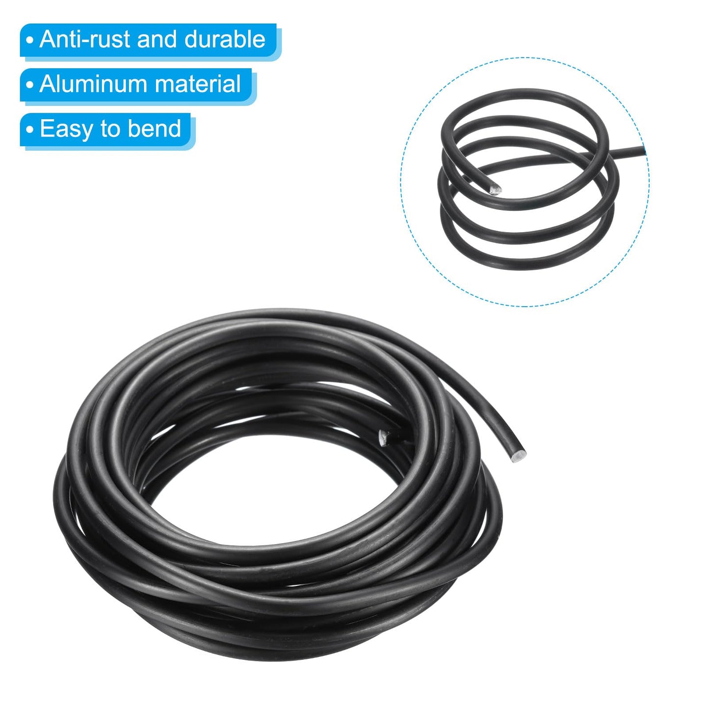 PATIKIL 6mm Bonsai Training Wire, 1 Roll Floral Wire Stems Anodized Aluminum Tree Wire 16.4 Feet Total for Gardening Branch Fixing, Black