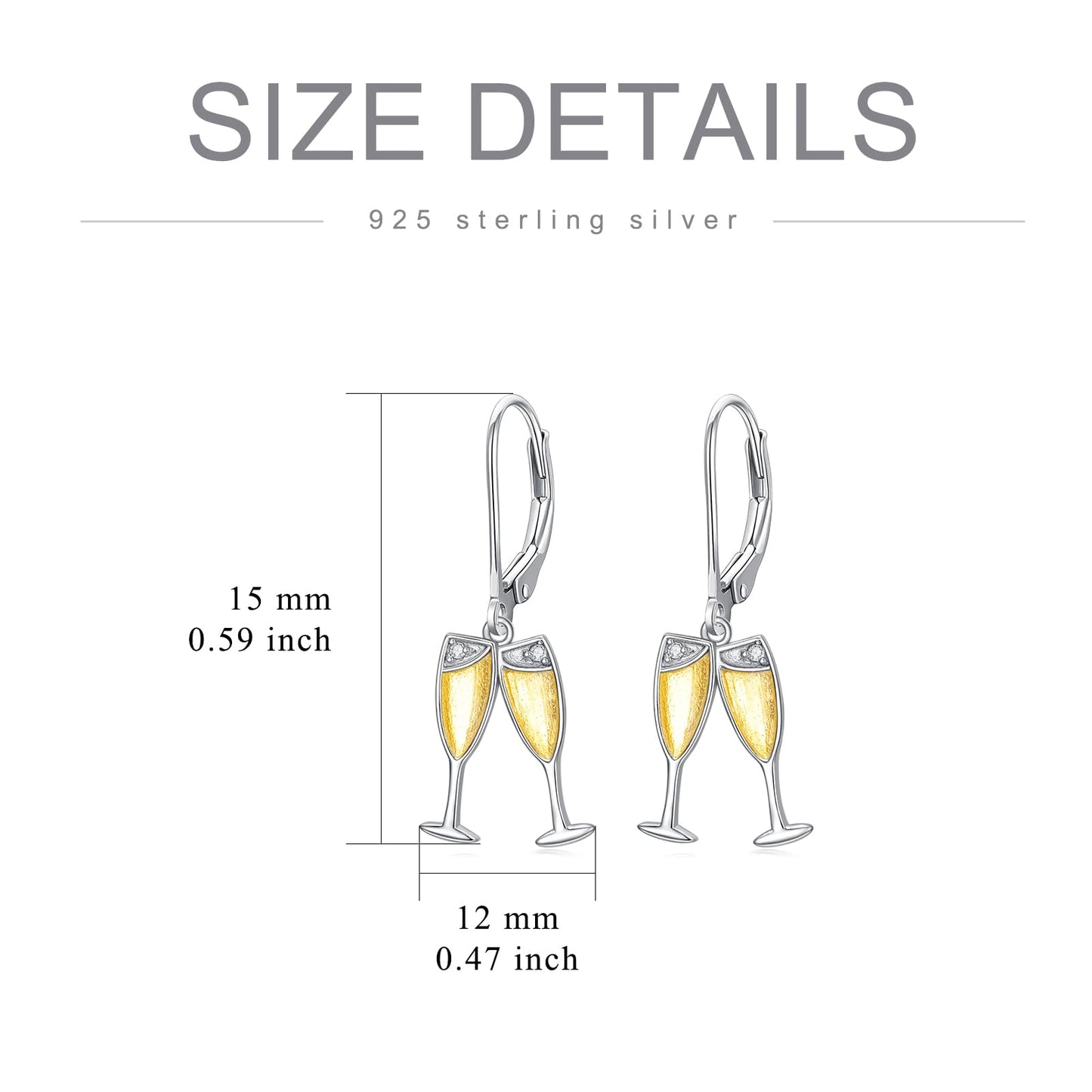 PELOVNY Champagne Earrings for Eomen S925 Sterling Silver Wine Drop Dangle Earrings Wine Jewelry Gift for Women