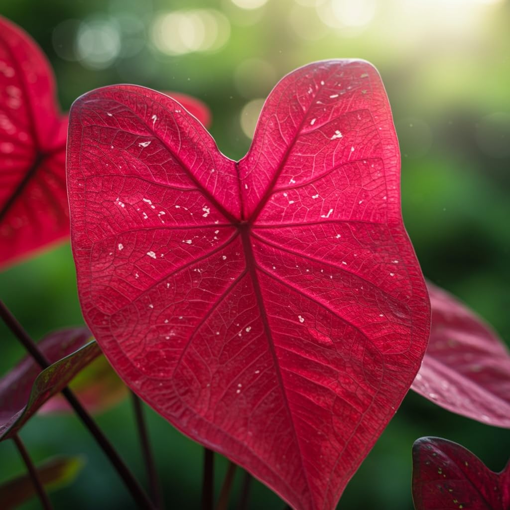 Brandywine Caladium Bulbs for Planting -Showstopping Red Perennial Hosta, Elephant Ears, Fancy Coloring (3 Bulbs)