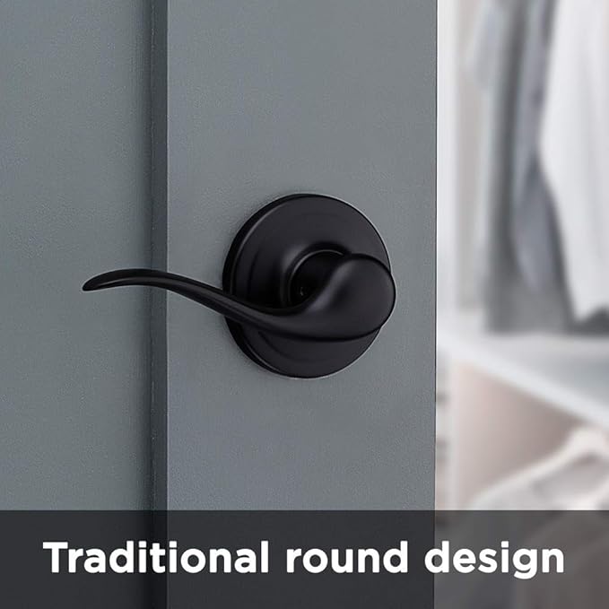 Kwikset Tustin Dummy Door Handle, Single Sided Lever for Closets, French Double Doors, and Pantry, Matte Black Non-Turning Left Handed Interior Push/Pull Lever, with Microban Protection