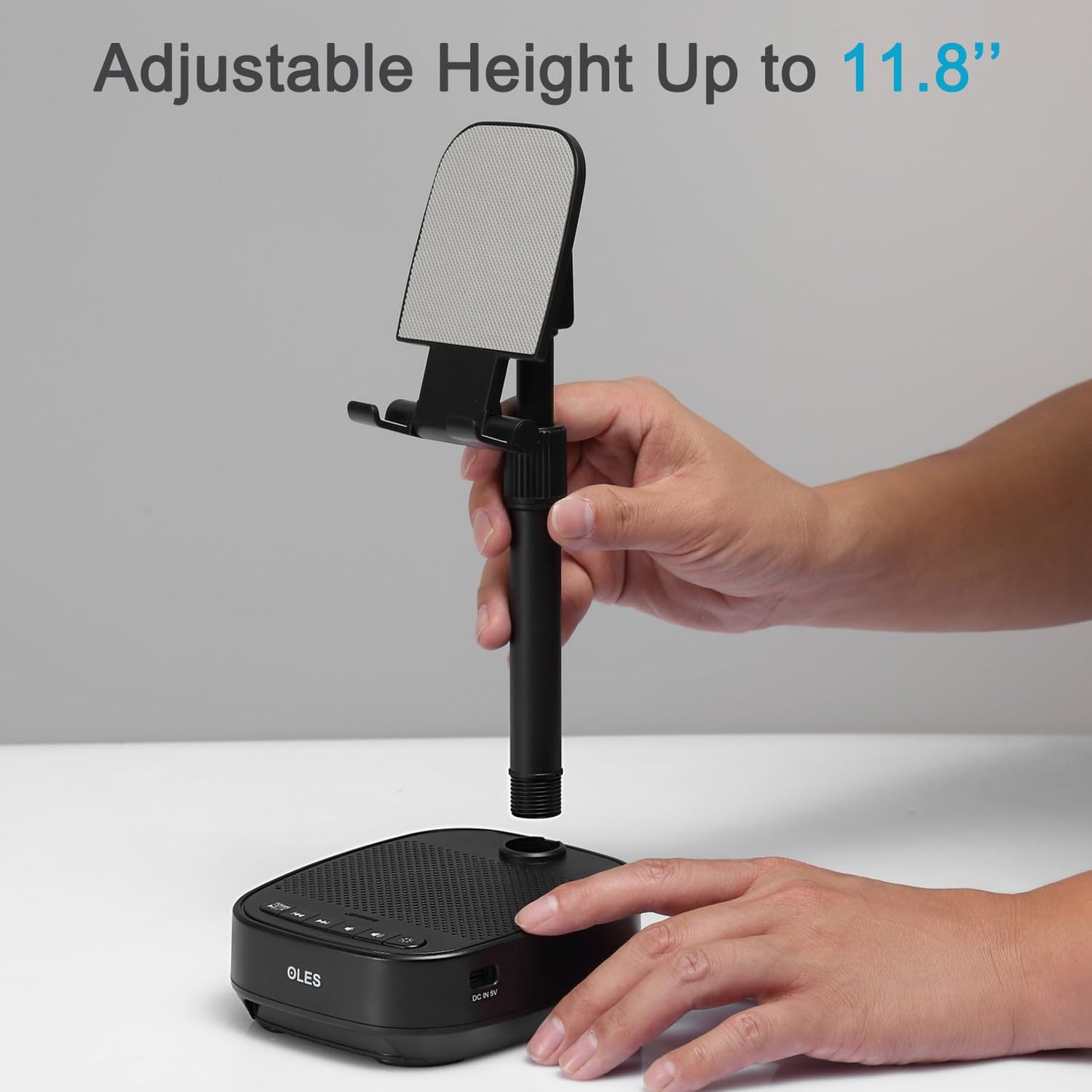 OLES Gifts for Men Women, Adjustable Cell Phone Stand with Wireless Bluetooth Speaker(7-11''Height), Unique Birthday Gifts for Dad Mom Him, Phone Holder Led Color Light for iPhone/Android/Tablets
