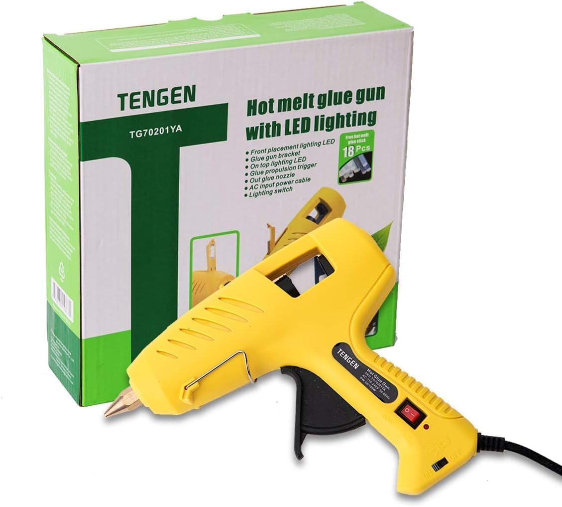 TENGEN Hot Glue Gun with LED Lights and 18 pcs Glue Sticks, Heave Duty High Temp Melting Glue Gun for DIY, Arts & Crafts Use