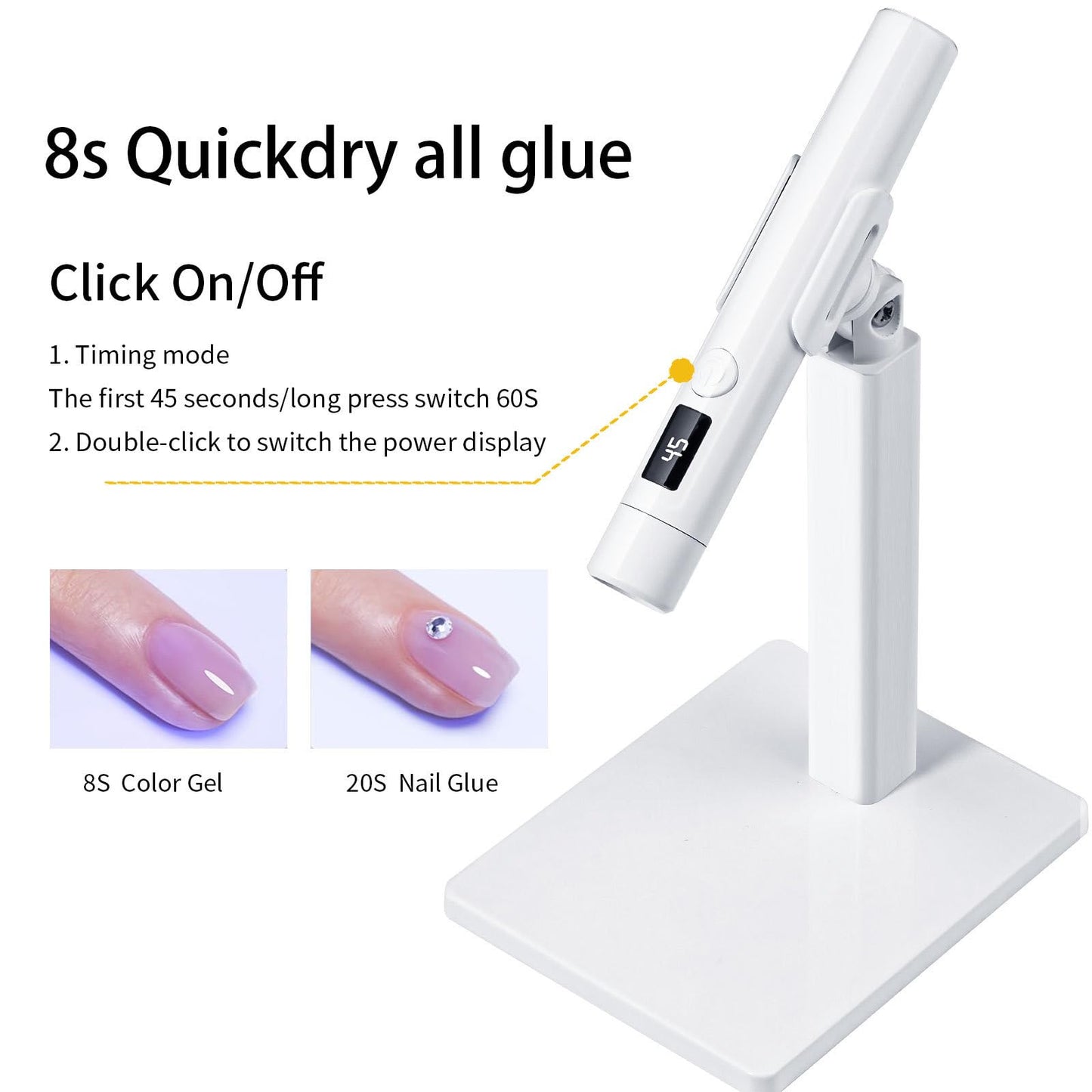 Keeyada Handheld UV Light with Stand and Nail Stamper Heads, 3W Portable LED Nail Lamp, Wireless Rechargeable USB Nail Dryer with Silicone Stamper, LCD Display Screen for Fast Curing Home DIY (White)