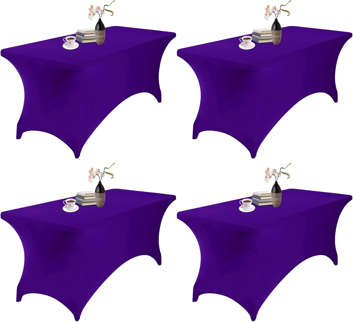 4Pack Spandex Waterproof Table Covers 6ft，Spandex 6ft Waterproof Table Cover for Party,Wedding, Banquet, and Events(Purple)