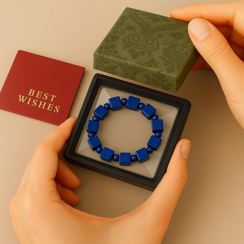 Lapis Lazuli Healing Bracelet – Real Crystal Beads for Stress Relief, Meditation & Chakra Balance – Natural Gemstone Jewelry Gift for Women & Men, Adjustable with Gift Box