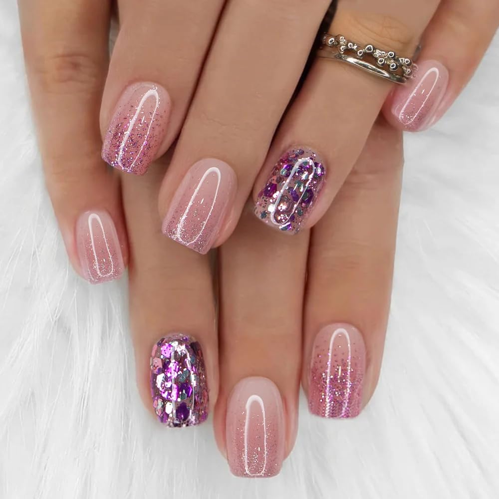 CurvLife Medium Press on Nails Square, Multicolor 30PCS Reusable Acrylic Fake Nail Tips Design Stick On Nails Glue On For Women