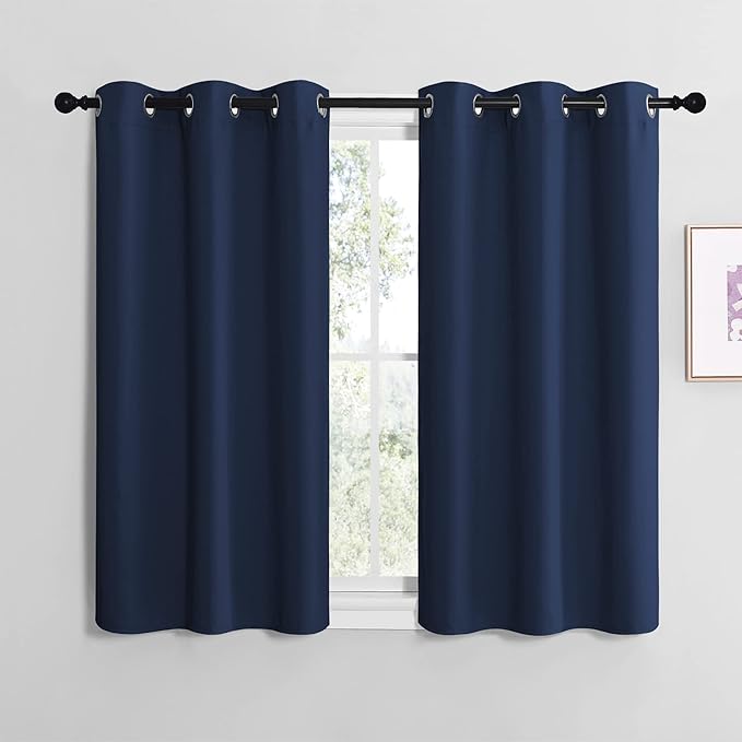NICETOWN Blackout Draperies Curtains, Navy, 1 Pair, 34 x 36 inches, All Season Thermal Insulated Solid Grommet Top Blackout Curtains/Drapes for Kid's Room