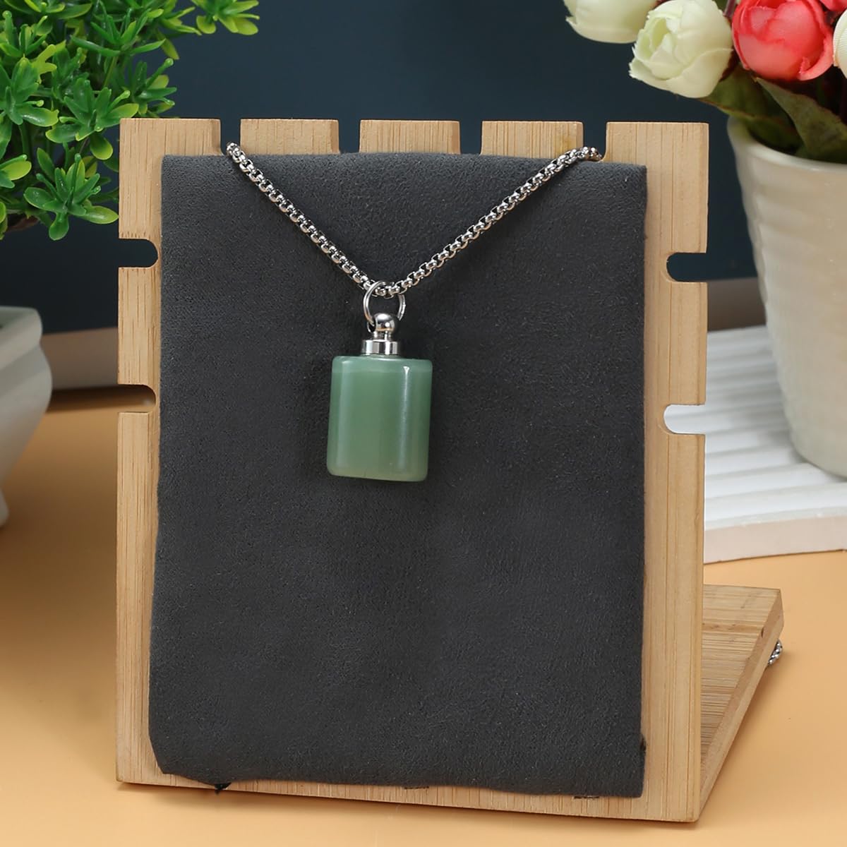 Zotoone 2PCS Natural Stone Perfume Bottle Pendant Necklace Rose Quartz Agate Link Chain Healing Crystals Stone Charms Necklaces For Women