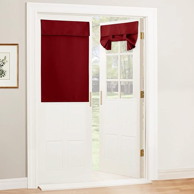 RYB HOME Blackout French Door Curtain - Privacy Thermal Insulated Window Shades for Patio Kitchen Front Entry Back Door Glass Window, Self Adhesive No Drill, 1 Panel, 30" W x 40" L, Burgundy Red
