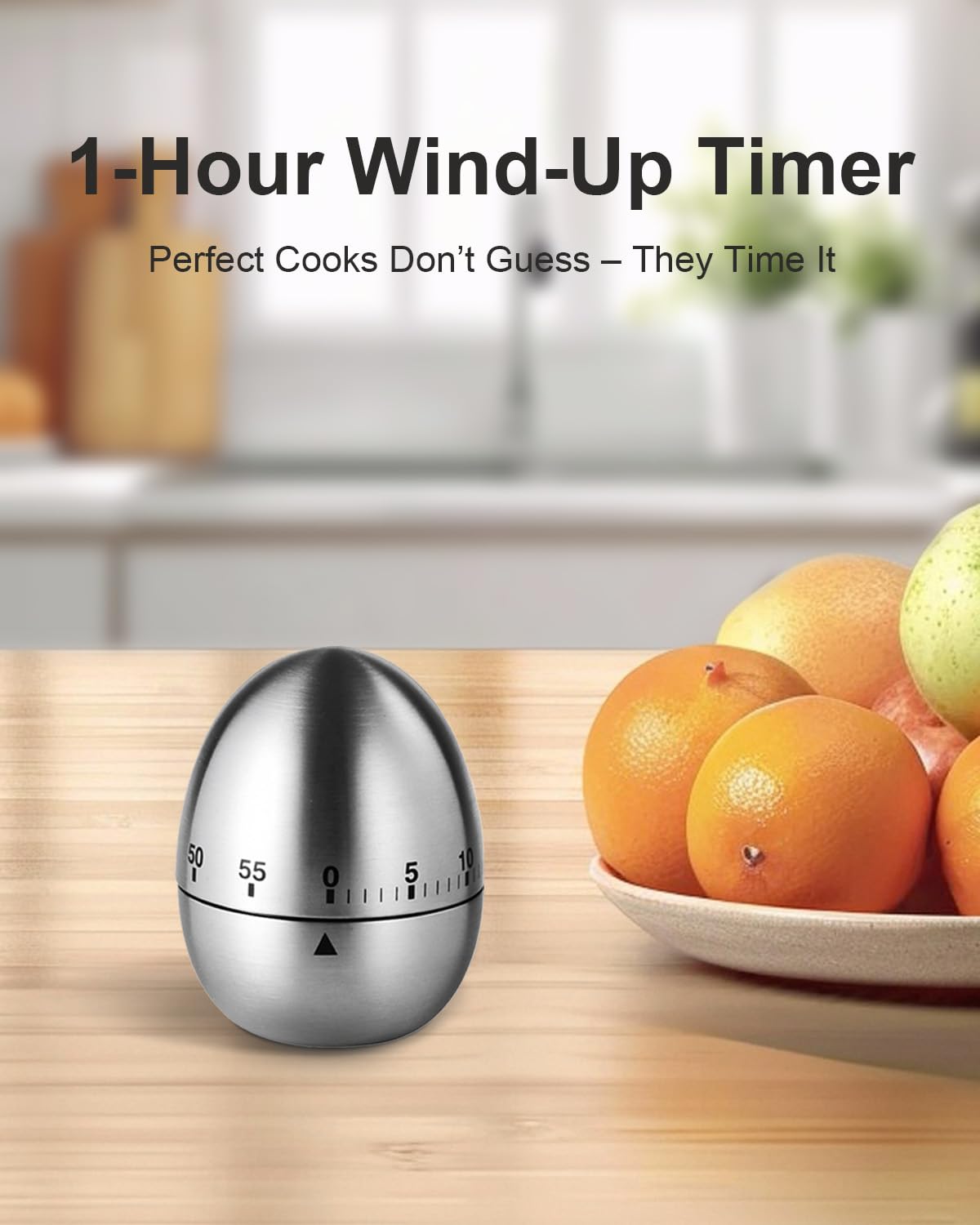 INTRESTIN Kitchen Timer for Cooking, 60 Minutes Mechanical Timer - No Batteries Required, Stainless Steel Egg-Shape Cute Countdown Clock for Cooking, Learning, Exercises, Gaming