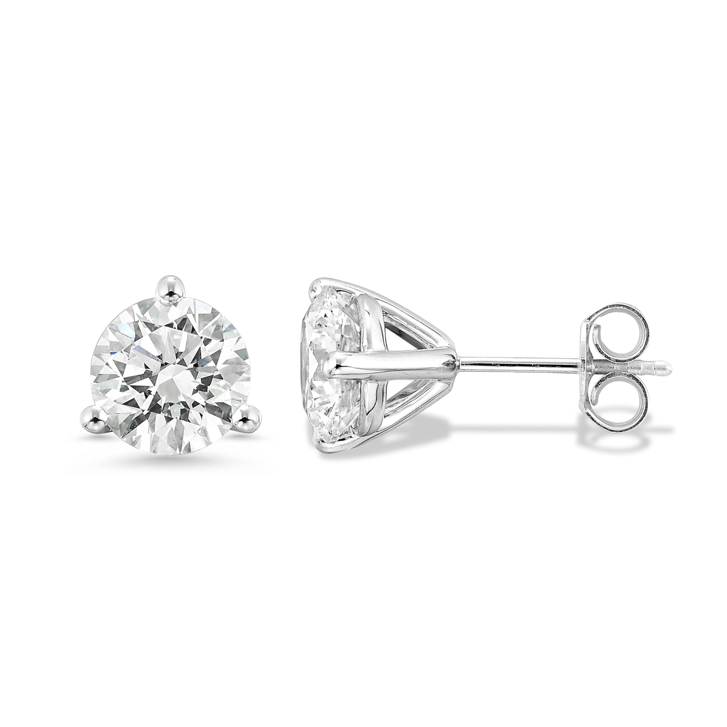 Carbon Atelier IGI Certified 2 Carat Lab Grown Diamond Round Stud Earrings for Women I 14k White Gold Earrings for Her (I-J, VS1-VS2, 2.00 cttw) 3-Prong Martini Set Diamond I Push Back Studs