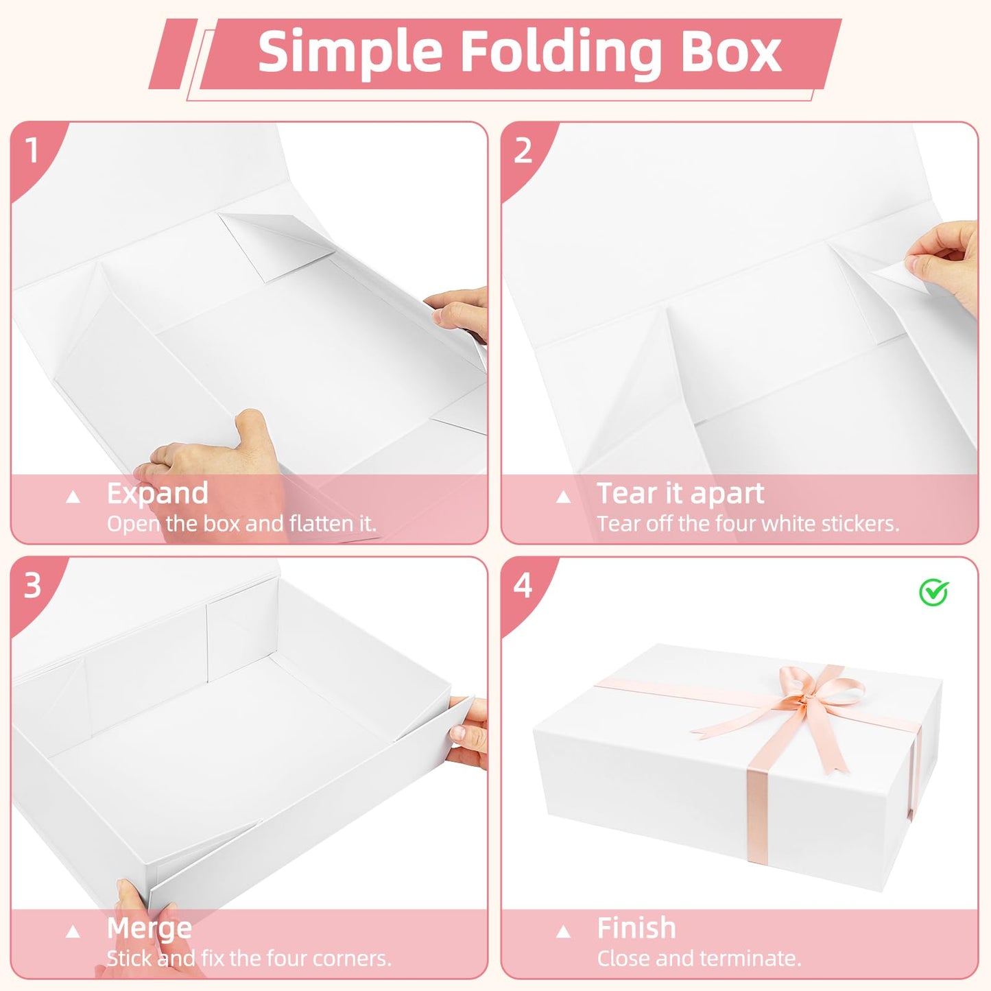 batifine Gift Box, 13x9x3.7 Inch Gift Boxes with Lids for Presents, Magnetic Large Gift Box Bridesmaid Proposal Graduation Birthday Wedding Storage White Boxes (1 Pack)