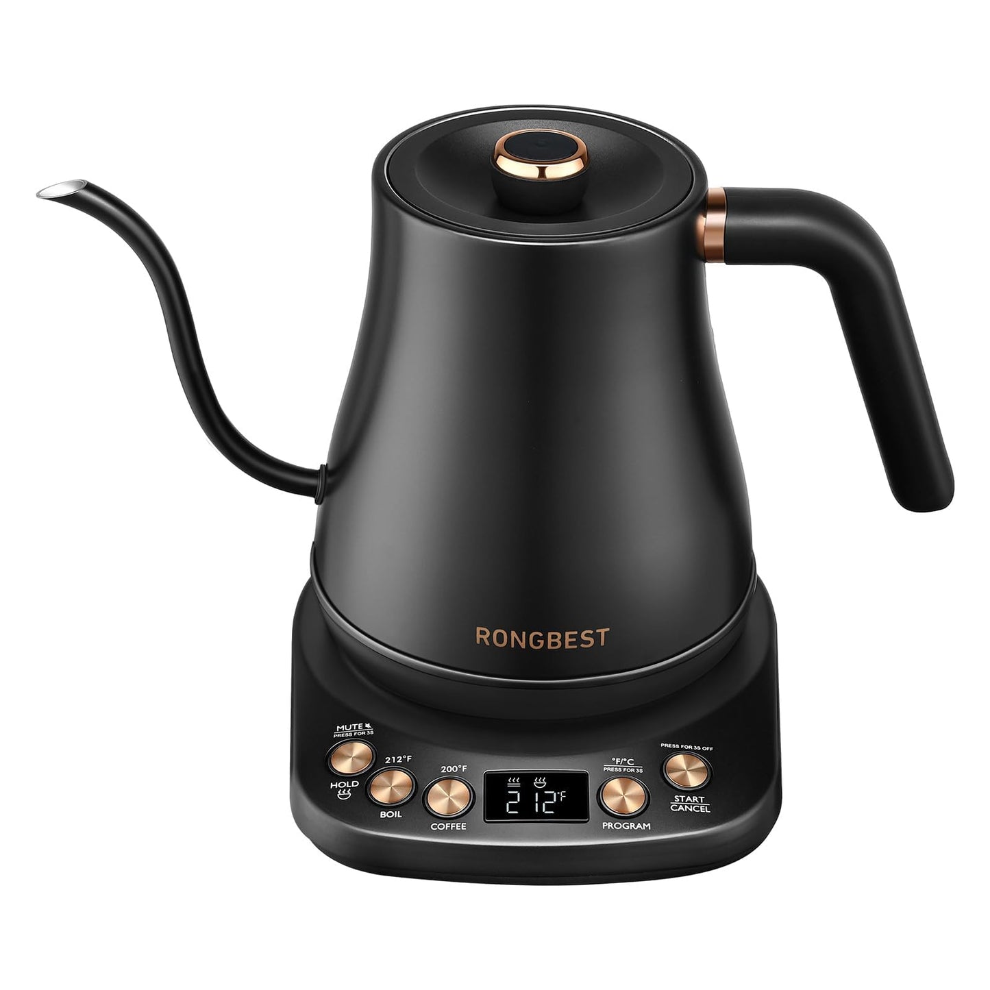 RONGBEST Electric Gooseneck Kettle 1L, 6 Temperature Control Presets, 1200W Quick Heating Water Pour Over Coffee & Tea Pot with Auto Shut-off & Keep-warm, Stainless Steel Inner & Lid, Matte Black