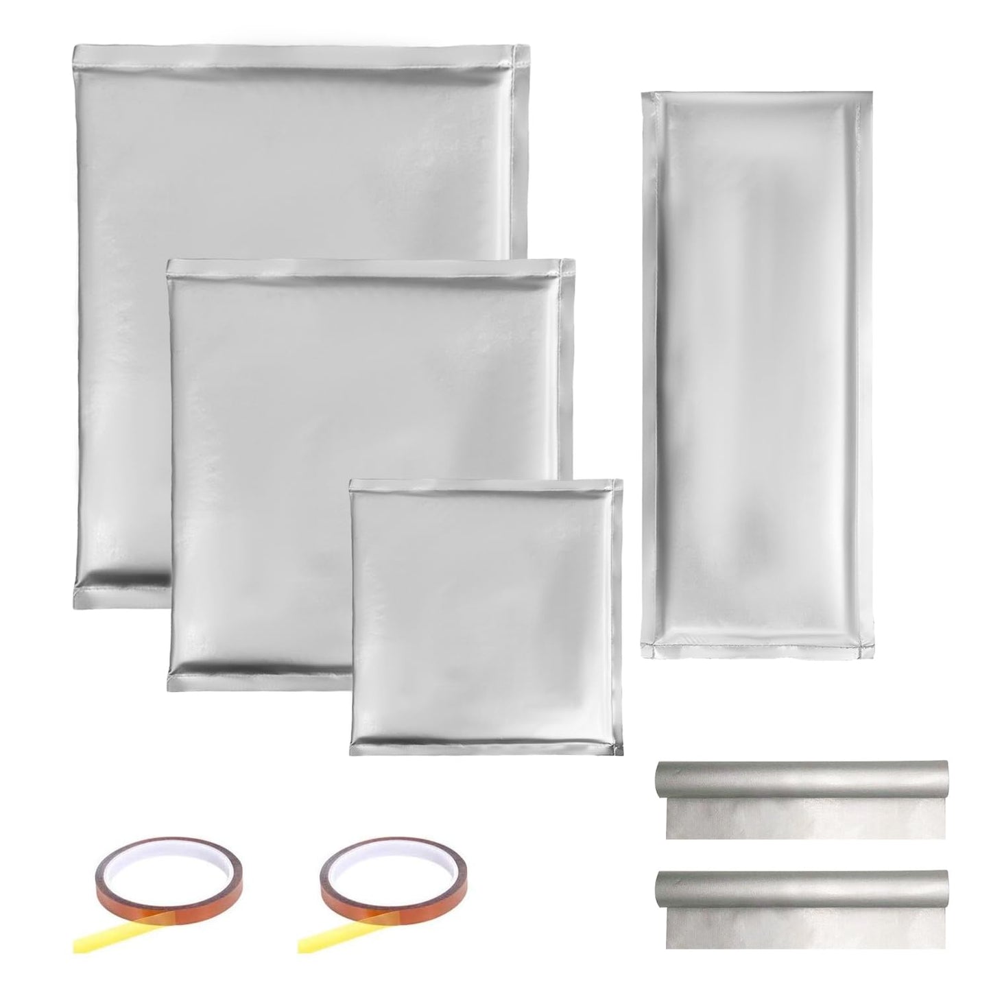 Heat Press Pillow Bundle - 8 Pack Including 4 Size Silver Heat Pressing Transfer Pillows, 2 Teflon Paper Sheets, 2 Rolls Heat Resistant Tape for Heat Press Sublimation Projects
