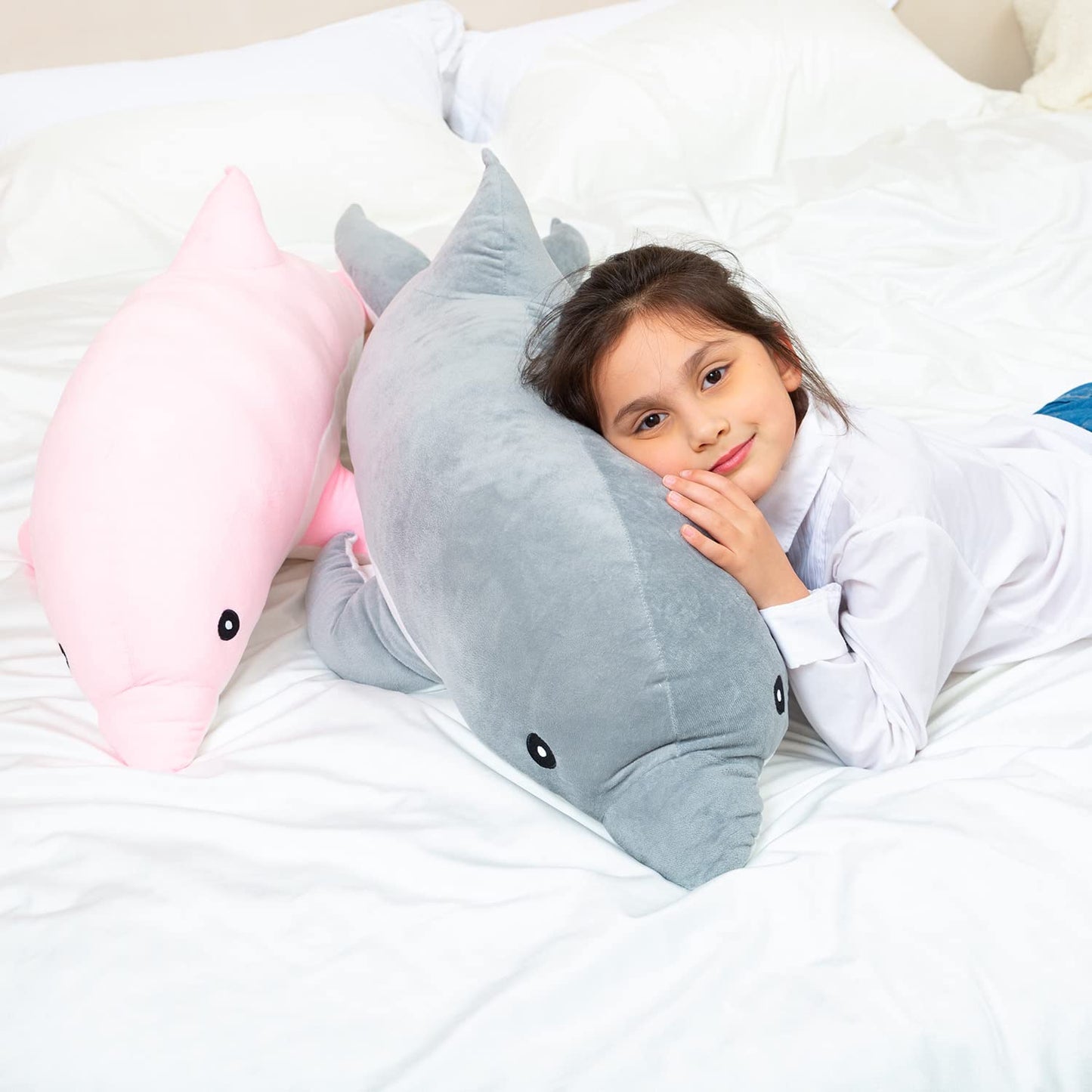 Kekeso Giant Dolphin Plush Toy, Soft Whale Hugging Pillow Stuffed Dolphin Pillow for Children Girls (Gray, 100cm/39.37inch)