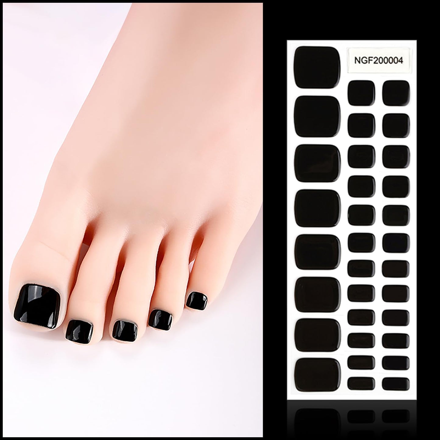 SILPECWEE Semi Cured Gel Nail Strips, Toenails Stickers Full Nail Wraps UV Light Required, Salon Quality, Easy to Apply & Remove, Toenail Strips for Women Girl (Midnight Black - 32PCS)