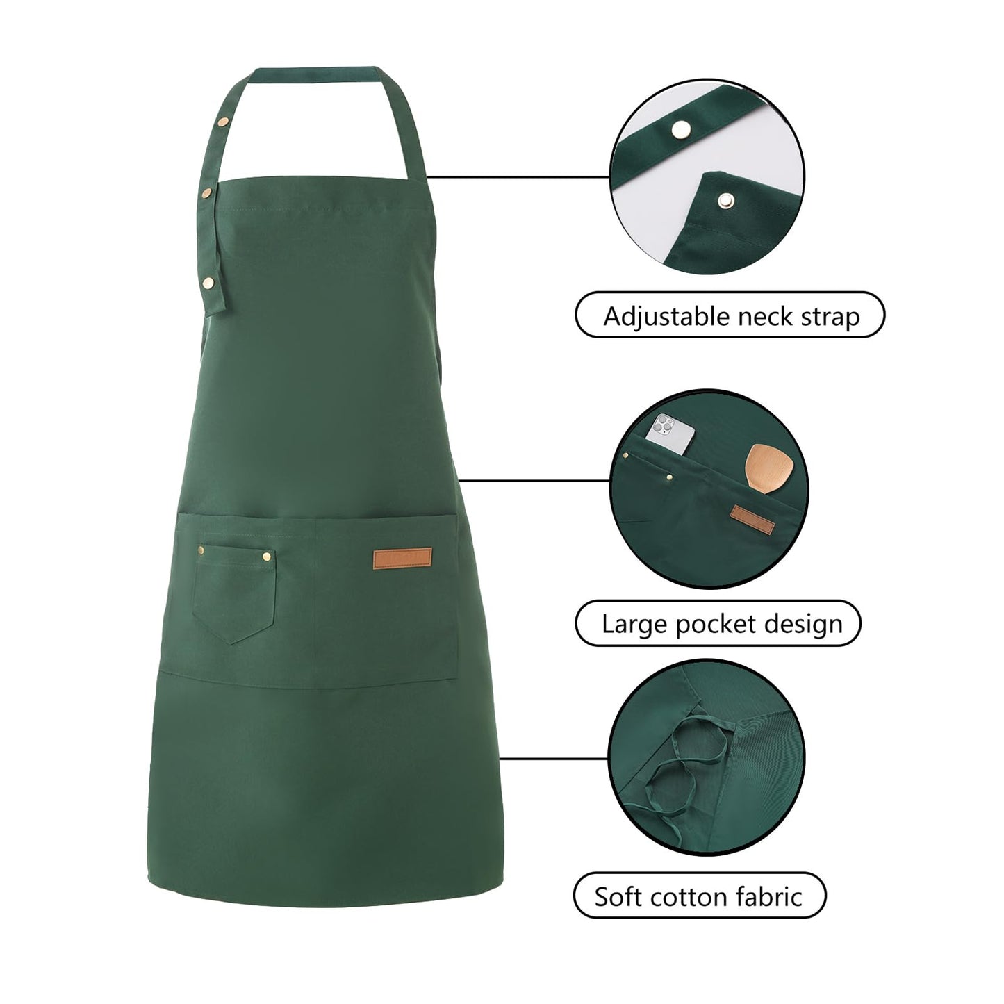 Tosewever Art Aprons for Women Painting Pottery Baking, Mens Buckle Straps Kitchen Apron with Pockets for Chef Cooking (Green)