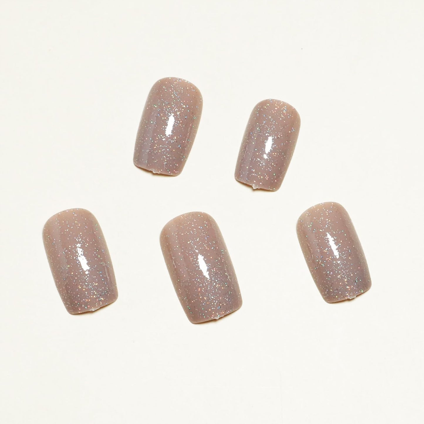 Nude Press on Nails Square Medium Fake Nails Glue on Nails with Bling Glitter Design False Nails Gel Acrylic Nails Glossy Stick on Nails for Women Nails Decoration 24Pcs